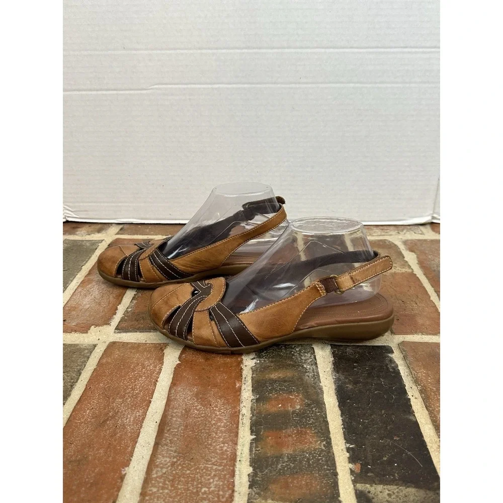 Natural Soul by Naturalizer Leather Two-tone‎ Brown Slingback Sandals Women's 9